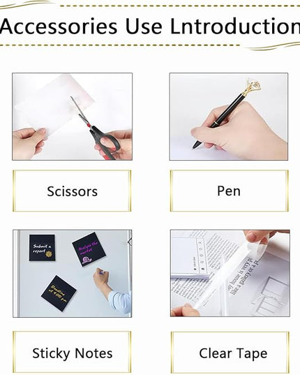 Office Supplies Set,Desk Accessories,Stapler and Tape Dispenser Set,1000 Staples,Staple Remover,Hinder Clips,Ruler,Scissor,Clear Tape,Ballpoint Pen,Sticky Notes,Gifts for Colleagues(Black)