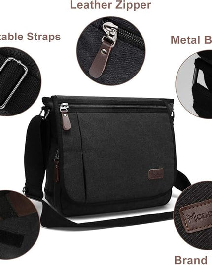 Modoker Messenger Bag for Men, 13 Inches Laptop Satchel Bags, Canvas Shoulder Bag with Bottle Pocket