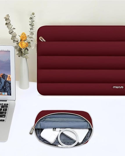 MOSISO 13.3 inch Laptop Case, 13-13.3 inch Puffy Laptop Sleeve Compatible with MacBook Air 13 13.6 M4 M3 M2 M1/Pro 13/Pro 14, HP Dell ASUS Lenovo,Polyester Horizontal Bag with Small Case, Red