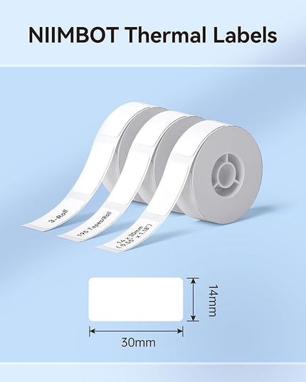 NIIMBOT Label Maker Tape for D11/D110/D101 Label Maker, 14 x 30 mm (0.55'' x 1.18''), 3Rolls for Home Office Labeling Tape Replacement, White