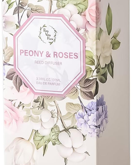 Orelune Reed Diffuser Set, 3.4 fl oz - Elegant Home Fragrance with 5 Sticks - Long-Lasting Scented Oil Diffuser for Bedroom, Bathroom Shelf Decor & Living Room (Peony & Roses)