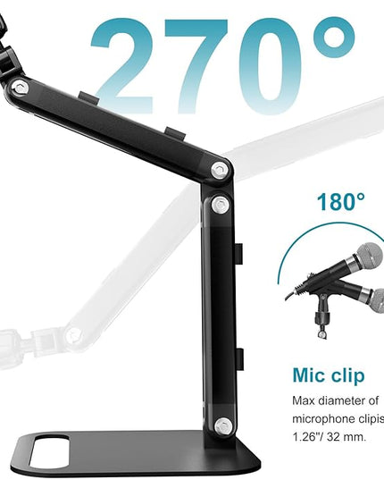 Adjustable Desktop Microphone Stand, Microphone Arm Mic Stand for Fifine AM8, K669B, Blue Yeti, HyperX QuadCast, SoloCast & AT2020, Studio Webcams Recording/Podcasting/Streaming