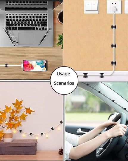 100 PCS White Adhesive Cable Clips Cord Organizer (Small, Medium,Large),Wire Holder for Cable Management, Outdoor Light Clips Light Hooks for LED String,Car Dash Cam, Extension Cord (White)