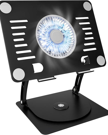 SHUWEI Gaming Laptop Cooling Pad with 360° Rotation Base, Ergonimic Aluminum Laptop Cooling Stand with 3 Speed Fan, Adjustable Height Laptop Cooling Pad for 10-17.3'' Notebook