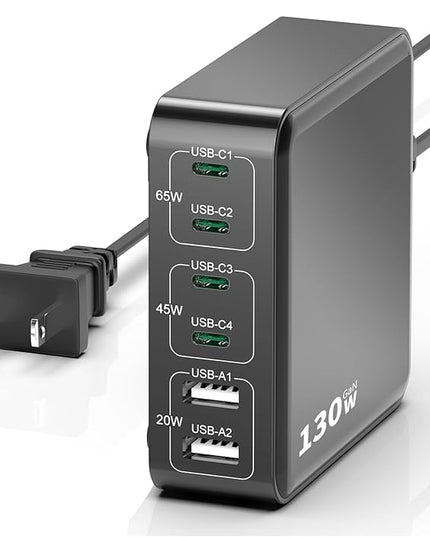 MSTJRY Charging Station for Multiple Devices : 130W 6 Port GaN Fast USB C Charger Station, Compact Multi Port PD 65W 45W Charger for iPhone 17/16 15/14/13/Pro Max