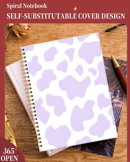 Spiral Journal Notebook for Women,A5 College Ruled Notebooks 6"x 8.4", 120 Pages (60 Sheets) Lined Journal with Premium Thick Paper,Perfect for School Office Home(Purple Cow)