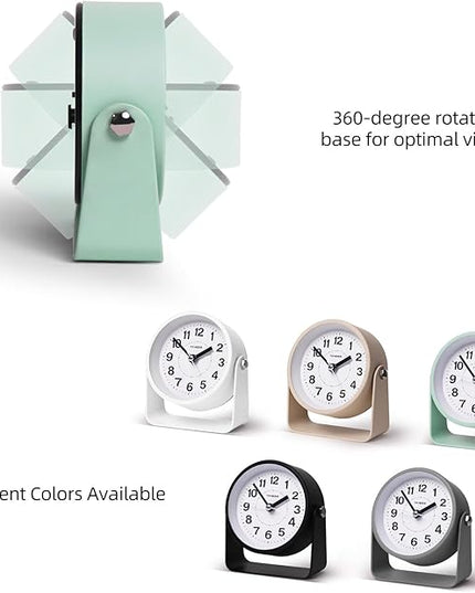 TIMESS Analog Alarm Clock, Silent Non-Ticking Quartz Movement, Battery-Operated with Snooze & On-Demand Light, Easy to Set Gentle Wake Bedside Desk Clock, Ideal for Home, Travel, Office (Green)