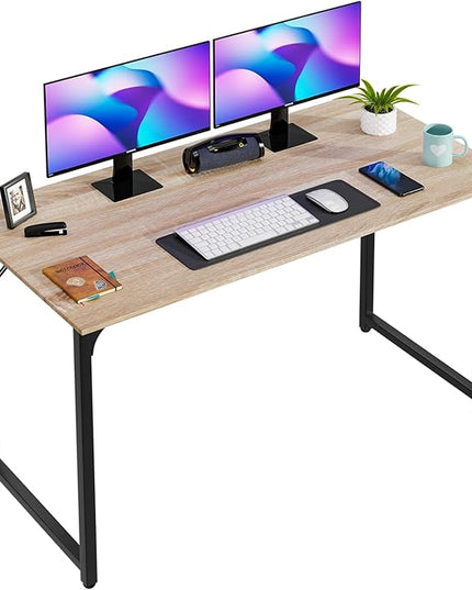 PayLessHere | 47 Inch Computer Desk | Nature | Office Desk with Metal Frame, Adjustable Feet | Water-Resistant, Scratchproof Surface | Sturdy Writing Table for Home Office or Study | Pack of 1