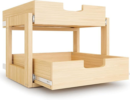 Pull Out Cabinet Organizer, 20''W×21''D×16''H Soft Close Slide Out Wooden Pull out Drawers, Double Tier Slide out Wood Cabinet Organizer, for Base Cabinet Organization in Kitchen, Pantry, Bathroom