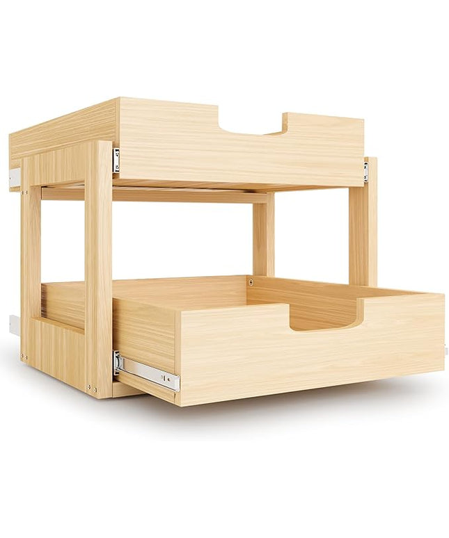 Pull Out Cabinet Organizer, 17''W×21''D×16''H Soft Close Slide Out Wooden Pull out Drawers, Double Tier Slide out Wood Cabinet Organizer, for Base Cabinet Organization in Kitchen, Pantry, Bathroom