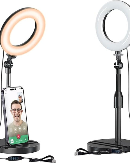 Desk Ring Light with Telescopic Stand, Travel Desktop Hola Light for Phone Selfie Laptop Zoom Video Calls Makeup Tiktok Reels Live Streaming