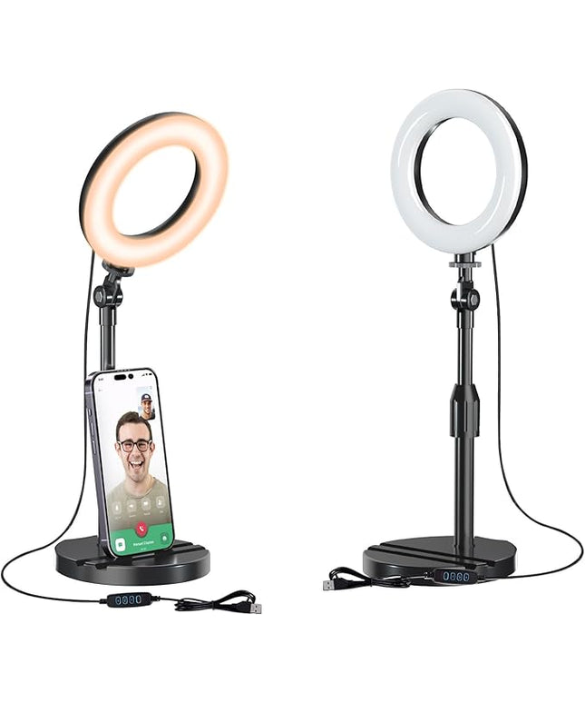 Desk Ring Light with Telescopic Stand, Travel Desktop Hola Light for Phone Selfie Laptop Zoom Video Calls Makeup Tiktok Reels Live Streaming