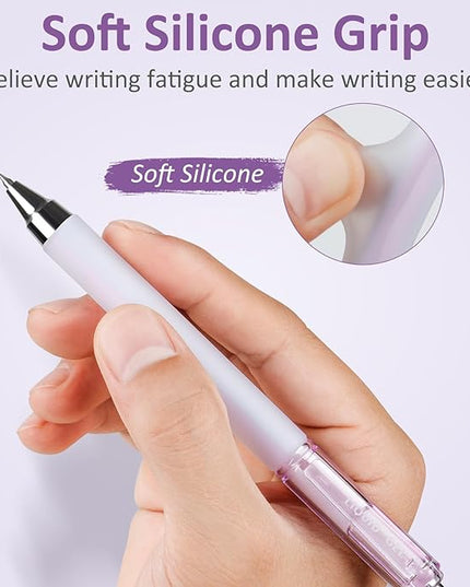 FIOVER Gel Pens, 6 Pcs 0.5mm Quick Dry Black Ink Pens, Fine Point Smooth Writing Pens, Retractable with Silicone Grip, High-End Cute Aesthetic Office School Supplies, Gifts for Women Men (6pcs black)