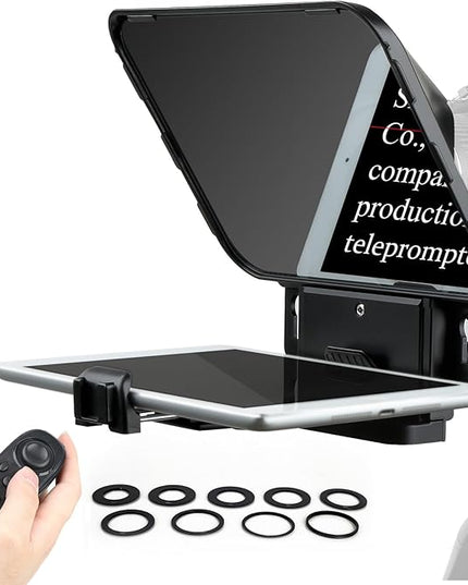 Desview T3 Portable Teleprompter for iPad Tablet iPhone up to 10 inch High Definition 70/30 Beam Splitter Glass with Remote Control for DSLR Camera Smartphone Video Recording (9 Lens Adapter Ring)