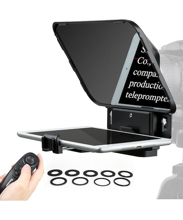Desview T3 Portable Teleprompter for iPad Tablet iPhone up to 10 inch High Definition 70/30 Beam Splitter Glass with Remote Control for DSLR Camera Smartphone Video Recording (9 Lens Adapter Ring)