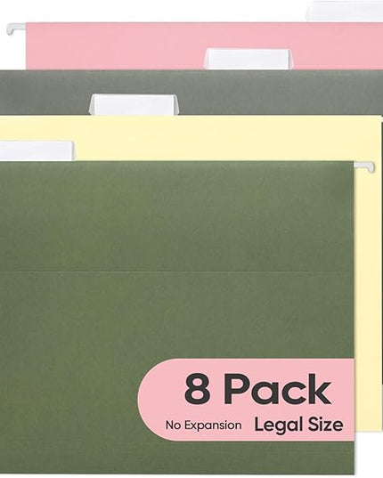 BALEINE 8PK Hanging File Folders, Legal Size Hanging Folders with 1/5-Cut Tabs for Filing Cabinets, File Boxes (8PK, Legal Size)