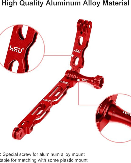 HSU (7 Pcs) All Aluminum Alloy Extension Arm Kit Metal Pole Mount Helmet Stick Extension Arm Mount for GoPro Hero 13/12/11/10/9/8/7/6/5 Black, DJI Osmo Action and More (11.8”/6.5”/3.3”) (Red)