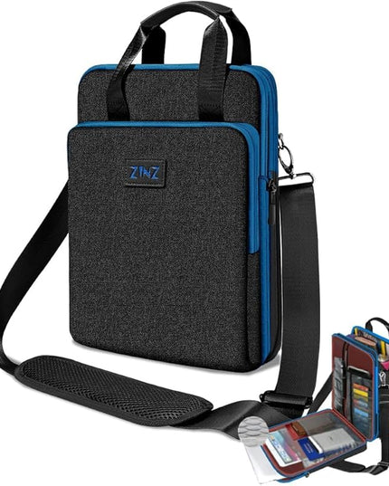 ZINZ 12.3-13 Inch Travel Laptop Shoulder Bag with Expandable Compartment and Valuables Compartment -Black-Blue edge