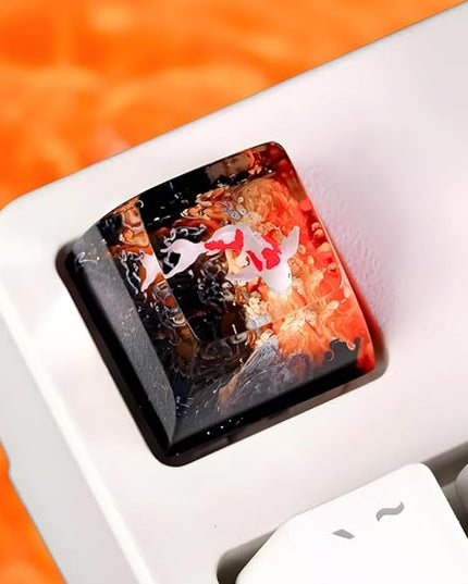 Koi Fish Artisan Keycap Orange and Black Ocean R1 SA Profile Custom Keycaps 1U ESC Handmade Gaming Resin Key Cap Cherry MX Switch Compatible Mechanical Keyboard Koi Lover Gift