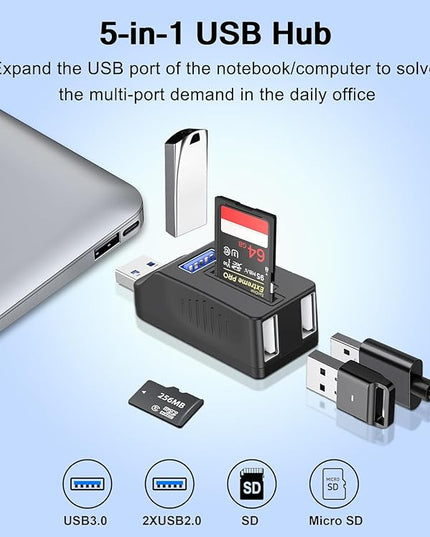 VIENON 5-Port USB 3.0 Hub with SD TF Card Reader, USB Extender Adapter with Memory SD/Micro SD Card Reader, USB 3.0/2.0 Ports, Portable USB Splitter for Laptop,PC, Camera, Flash Driver, HDD, Dash Cam