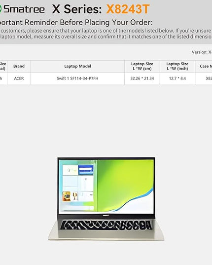 Smatree Hard EVA Protective Sleeve Case Compatible for 14 inch Acer Swift 1 Laptop-SF114-34-P7FH, Anti-Shock and Waterproof Laptop Case (X8243T)