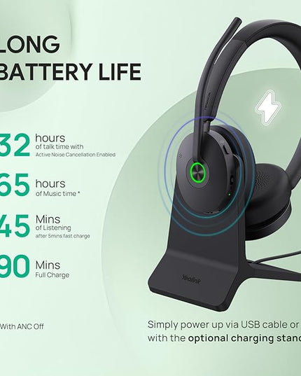 Yealink BH74 ANC Wireless Bluetooth Headset with Mic for Work, 6-mics Hybrid ANC Tech, Microsoft Teams Premium Open Ofﬁce Certified Headsets, up to 32h Talking Battery Life, Zoom Certified