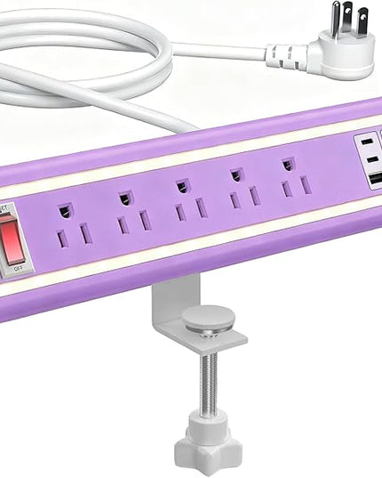 Desk Clamp Power Strip with Nightlight, 40W Fast Charging, 10FT Extension Cord, 4x20W USB-C & 2 USB Ports, 5 AC Outlets, Fits 1.69-Inch Table Edges