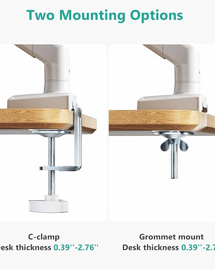 WALI Single Monitor Arm Mount Stand, Adjustable Gas Spring Arm Monitor Mount for Display up to 32 Inch,19.8lbs Capacity (GSMP001W), White