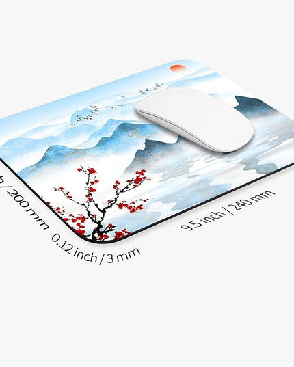Square Mouse Pad Ink Painting Landscape, Personalized Premium-Textured Custom Mouse Mat Design, Washable Mousepad Cloth, Non-Slip Rubber Base Computer Mouse Pads for Wireless Mouse