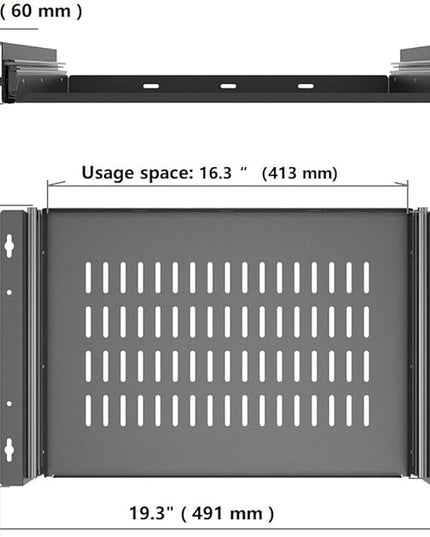 JINGCHENGMEI Sliding Under Desk Laptop Mount Shelf with Air Vents, W 16.3" x D 12" Metal Under Desk Slide Out Tray for Laptop (16 Inch Wide)