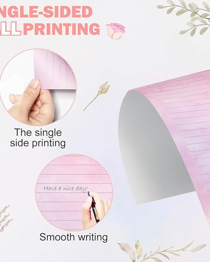 EggSun 250Pcs Watercolor Stationery Paper and Envelope Set with 100 Letterhead Papers and 50 Envelopes, 10 Design for Letter Writing Invitations Computer Holidays Party Notes, 8.5x11 Inch-Lined