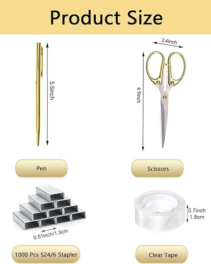 suniya Office Supplies,Desk Accessories,with Stapler,Tape Dispenser,Staple Remover,Scissor,Ballpoint Pen,Clear Tape,Staples,Binder,Best Gift Set(Gold)