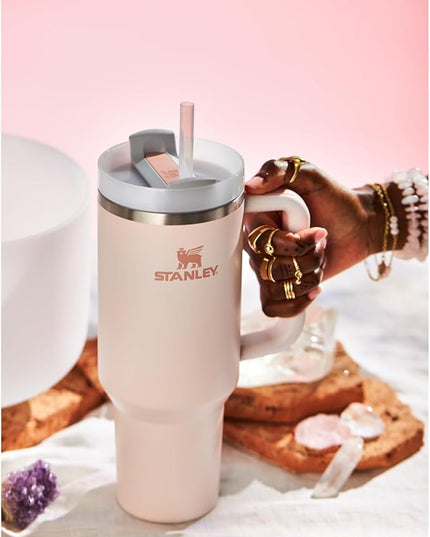 STANLEY Quencher H2.0 Tumbler with Handle and Straw 40 oz Flowstate 3-Position Lid Cup Holder Compatible for Travel Insulated Stainless Steel Cup BPA-Free Rose Quartz 2.0