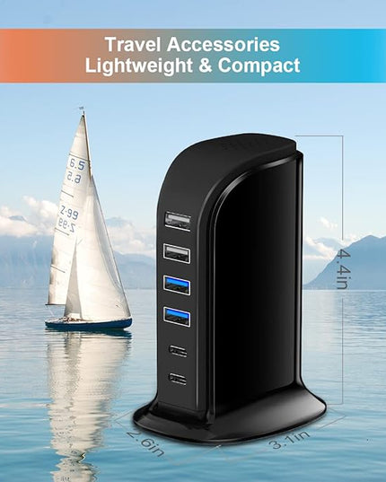 USB C Charger Block Upoy, Chargers for Multiple Devices Dual Type C 45W Total, 6 Ports USB Charging Station for iPhone, Ipad, Iwatch, Desk Accessories & Workspace Organizers