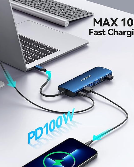 Acodot 9 in 1 USB C to 4K@60HZ HDMI Multiport Adapter, 3 USB 3.0 Ports, SD/TF Card Reader, 100W PD, Designed for MacBook Pro Air HP XPS etc, Blue