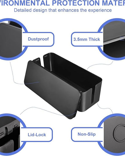 Cable Organizer Box Set of Three, Power Cover Cord Holder Surge Protector for Desk (Black)