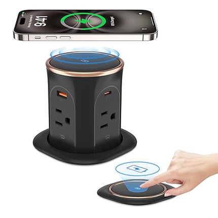 ANNQUAN Motorized Pop Up Countertop Receptacle with 15W Wireless Charger,Max 20W Power Delivery,3.15" Automatic Pop Up Electrical Outlet with 4 Outlets 4 USB Ports for Home Office Kitchen