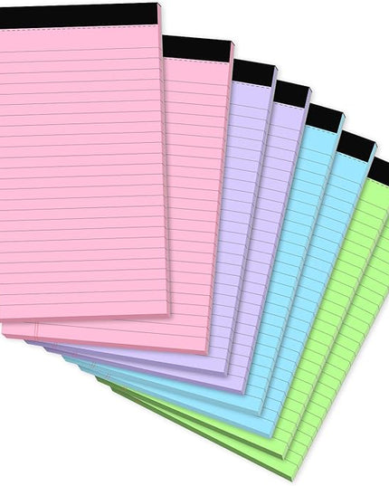 Note Pads 5x8, Narrow Ruled Legal Pad, Multicolor Small Notepads, 30 Sheet/notepad, 8 Pack Colored Legal Pads, Pink Legal Pad, Purple Notepad, Perforated Lined Note Pads for Study, Office, To-Do Lists