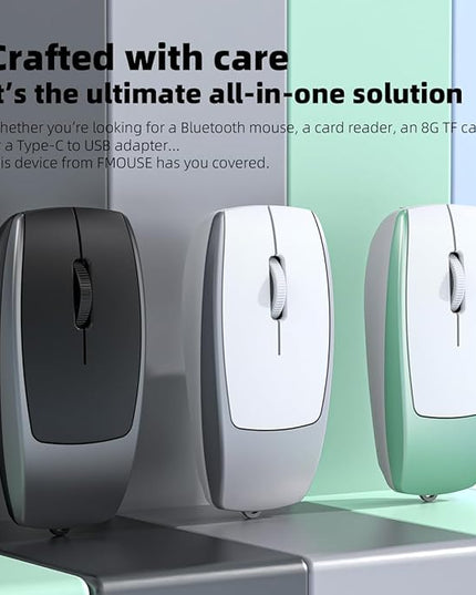 Mini 2-in-1 Wireless Bluetooth Mouse & TF Card Reader - 8GB TF Card Included, Type-C to USB Adapter, Rechargeable, Ultra-Compact (78×38×22mm), Perfect for Travel, Office & On-The-Go, Green