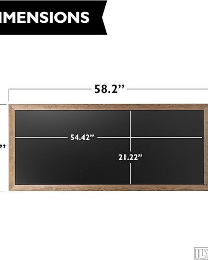 Ilyapa Extra Large Black Magnet Board for Wall - 58 x 25 Inch Wood Wall Hanging Menu for Restaurant, Food Truck, Kitchen or First Day, Barnwood Color