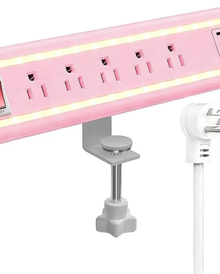 Desk Clamp Power Strip with Nightlight, 40W Fast Charging, 6FT Extension Cord, 4x20W USB-C & 2 USB Ports, 5 AC Outlets, Fits 1.69-Inch Table Edges