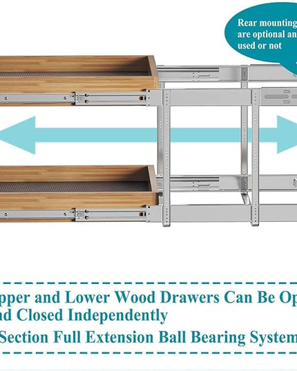 OCG 2 Tier Pull Out Cabinet Organizer (20"W x 21"D), Heavy-Duty Slide out Wood Drawer Shelf, Pull Out Drawer for Cabinets, Base Cabinet Organization for Kitchen, Pantry, Bathroom