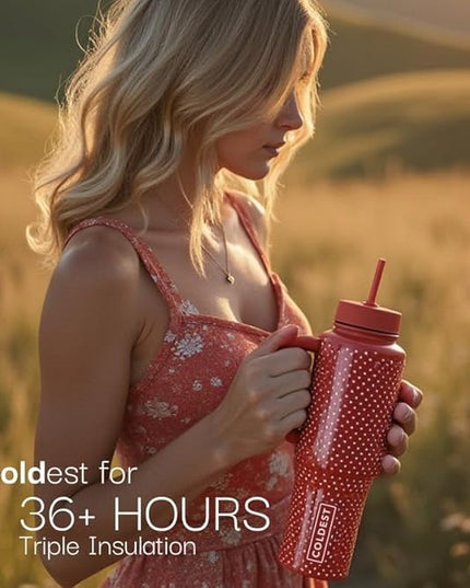 Coldest Tumbler with Handle and Straw, 100% Leak Proof Insulated Tumbler with Lid and Straw (3 Lids), Stainless Steel Tumblers for Women & Men, Cup Holder Friendly, 36 oz (Clouds of Tie Dye)