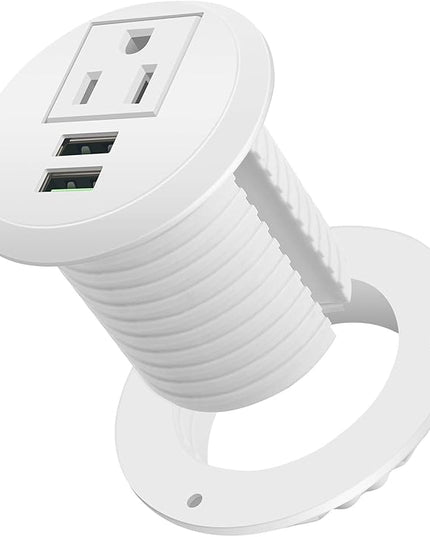 Desktop Power Grommet,Desk Grommet Outlet 2 inch Hole,Power Grommet with USB, Easy Access to 1 power Source Along with 2 USB Power Port Connections(white)