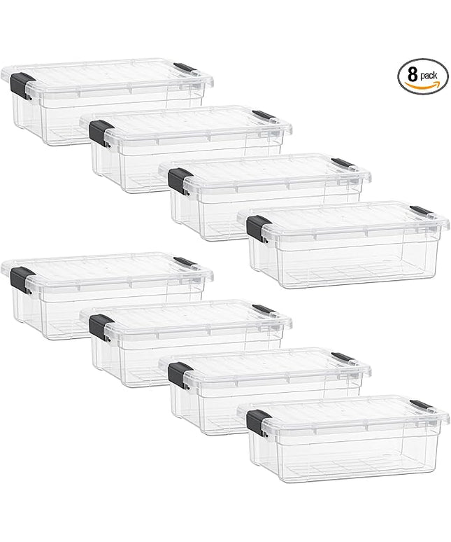 Superio Storage Bins with Lids- 8 Pack, 4.5 Qt Clear Boxes for Organizing, Stackable Plastic Containers- BPA Free, Non-Toxic, Odor Free, Organizer for Home, Office, Dorm