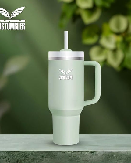 40 Oz Insulated Tumbler with Handle and Straw, Stainless Steel Coffee Travel Mug with Lid, Leak Proof Water Bottle with Accessories, Matcha Cream