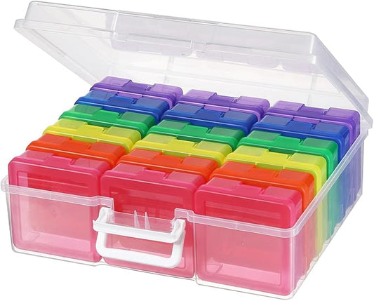 novelinks Stackable Plastic Clear Storage Box Containers with Latching Lid - Art Craft Supply Organizer Storage Containers for Pencil Box,Crayon, Jewelry (18 Pack Colorful Small)