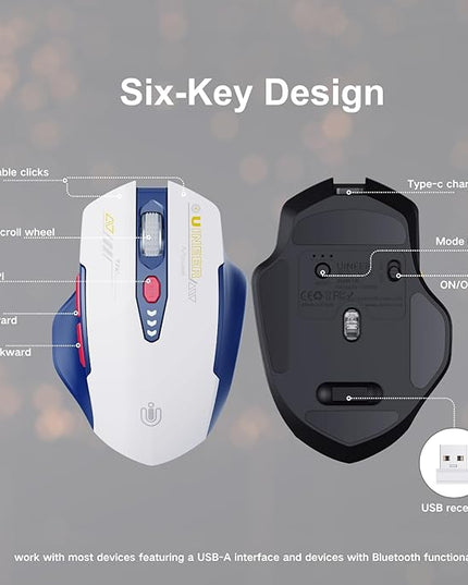 Uineer Bluetooth Mouse,[Upgraded] Multi-Device Wireless Mouse Rechargeable,Visible Battery Level,Tri-Mode (BT 5.0/4.0+2.4G Hz), 4 Adjustable DPI,Coldless Mice for Laptop and PC,Bluewhite