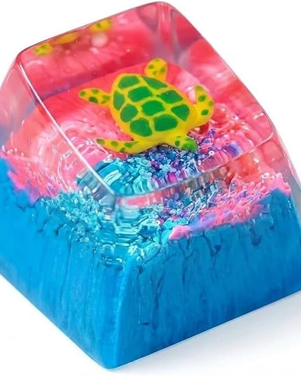 Sea Turtle Artisan Keycap Blue Pink Coral Reef R1 SA Profile Custom Sea Creatures Keycaps 1U ESC Handmade Gaming Resin Key Cap Cherry MX Switch Compatible Mechanical Keyboard Turtle Lover Gift