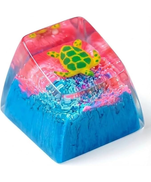 Sea Turtle Artisan Keycap Blue Pink Coral Reef R1 SA Profile Custom Sea Creatures Keycaps 1U ESC Handmade Gaming Resin Key Cap Cherry MX Switch Compatible Mechanical Keyboard Turtle Lover Gift